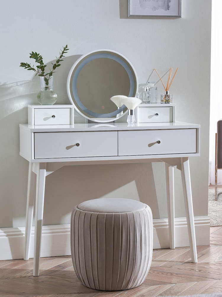 White Gloss LED Mirror Console Dressing Table - Image 2 of 11