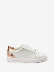 White with Rose Gold Wide Fit Signature Leather Lace-Up Trainers - Image 3 of 7
