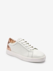 White with Rose Gold Wide Fit Signature Leather Lace-Up Trainers - Image 4 of 7