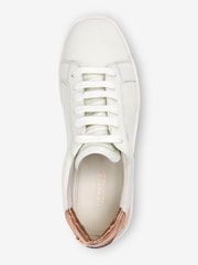 White with Rose Gold Wide Fit Signature Leather Lace-Up Trainers - Image 5 of 7