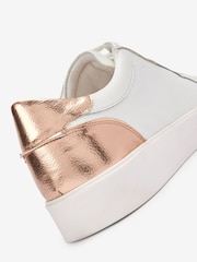 White with Rose Gold Wide Fit Signature Leather Lace-Up Trainers - Image 6 of 7