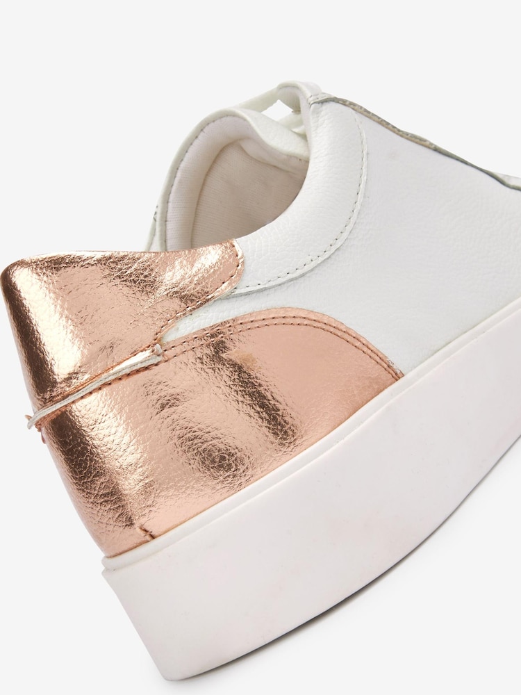 White with Rose Gold Wide Fit Signature Leather Lace-Up Trainers - Image 7 of 7