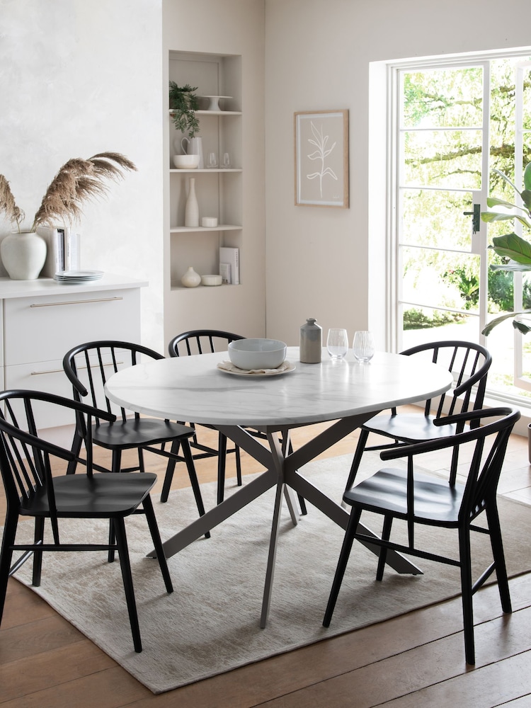 White Marble Effect Extending Dining Table - Image 1 of 8