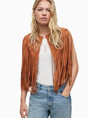 AllSaints Brown Astral Tassel Suede Jacket - Image 1 of 7