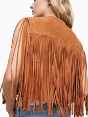 AllSaints Brown Astral Tassel Suede Jacket - Image 2 of 7