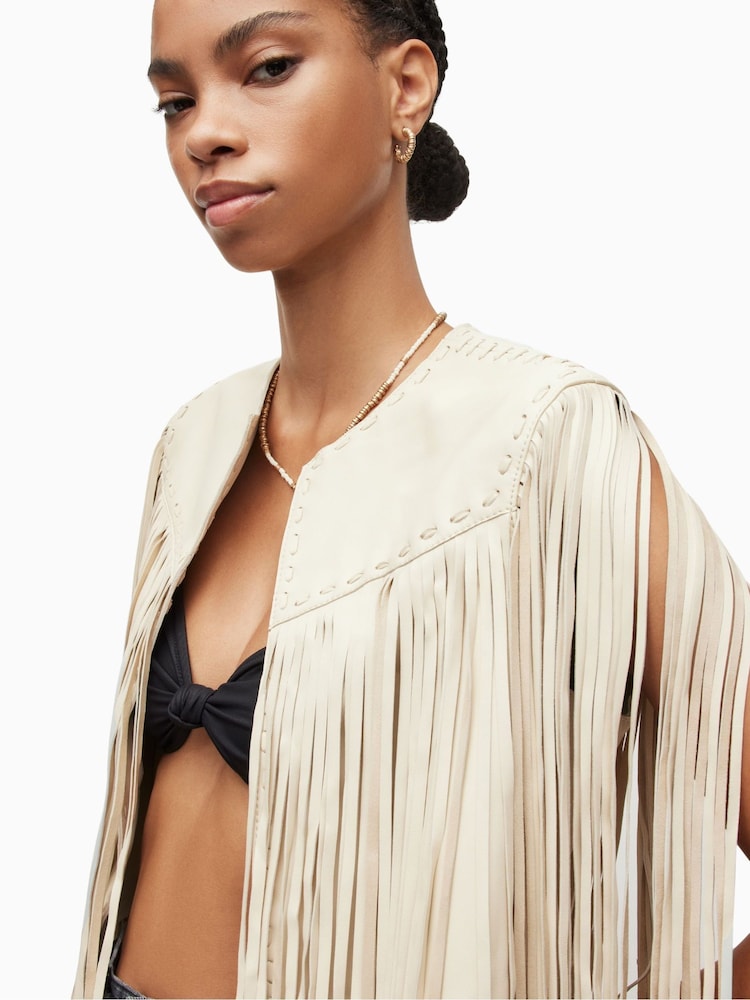 AllSaints White Astral Tassel Gilet - Image 2 of 6 AllSaints White Astral Tassel Gilet - Image 2 of 6