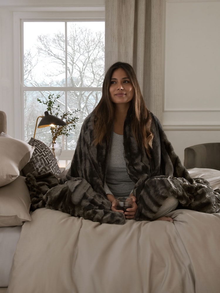 Grey Faux Fur Weighted Blanket - Image 2 of 6