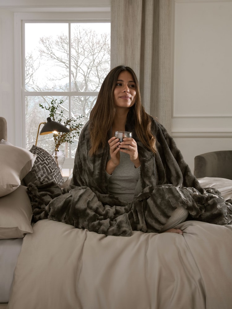 Grey Faux Fur Weighted Blanket - Image 3 of 6