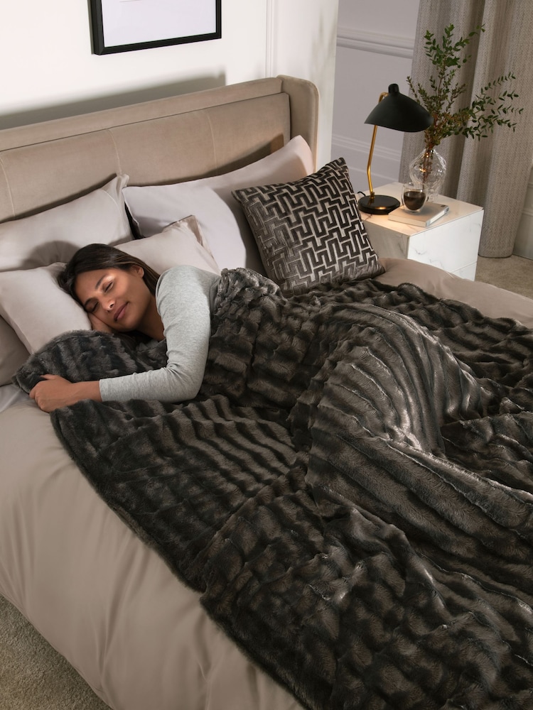 Grey Faux Fur Weighted Blanket - Image 4 of 6