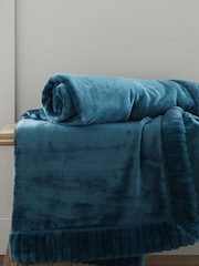 Catherine Lansfield Teal Blue Velvet And Faux Fur Soft and Cosy Throw - Image 1 of 5