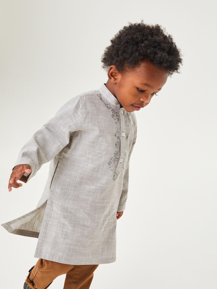 Grey Regular Length Embroidered Boys Kurta (3mths-7yrs) - Image 1 of 9