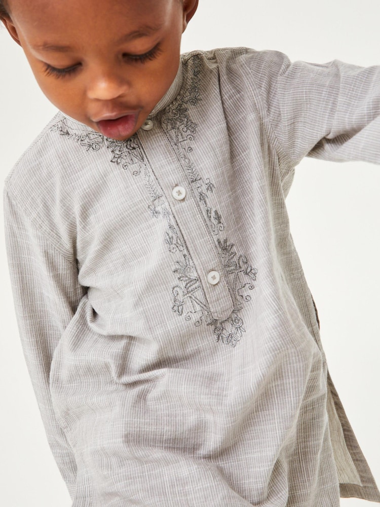 Grey Regular Length Embroidered Boys Kurta (3mths-7yrs) - Image 2 of 9