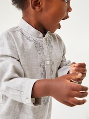 Grey Regular Length Embroidered Boys Kurta (3mths-7yrs) - Image 5 of 9