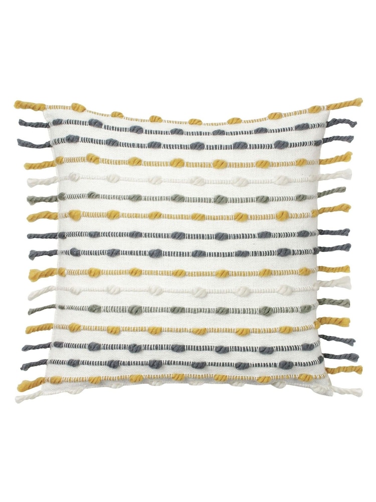 furn. Ochre Yellow/Natural Beige Dhadit Striped Polyester Filled Cushion - Image 1 of 6