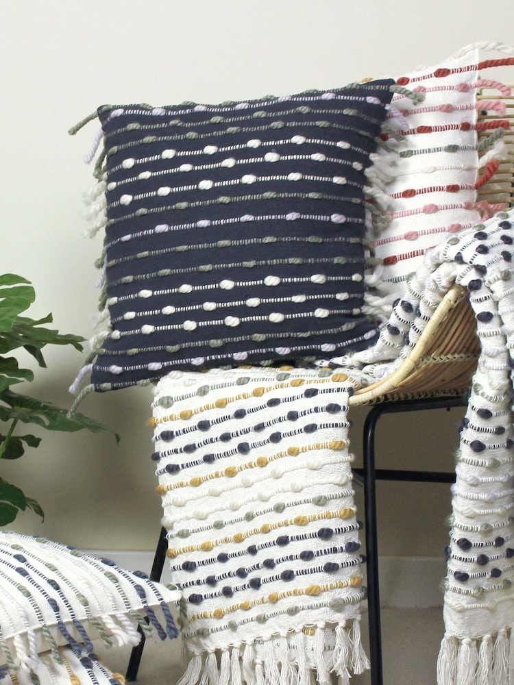 furn. Ochre Yellow/Natural Beige Dhadit Striped Polyester Filled Cushion - Image 4 of 6