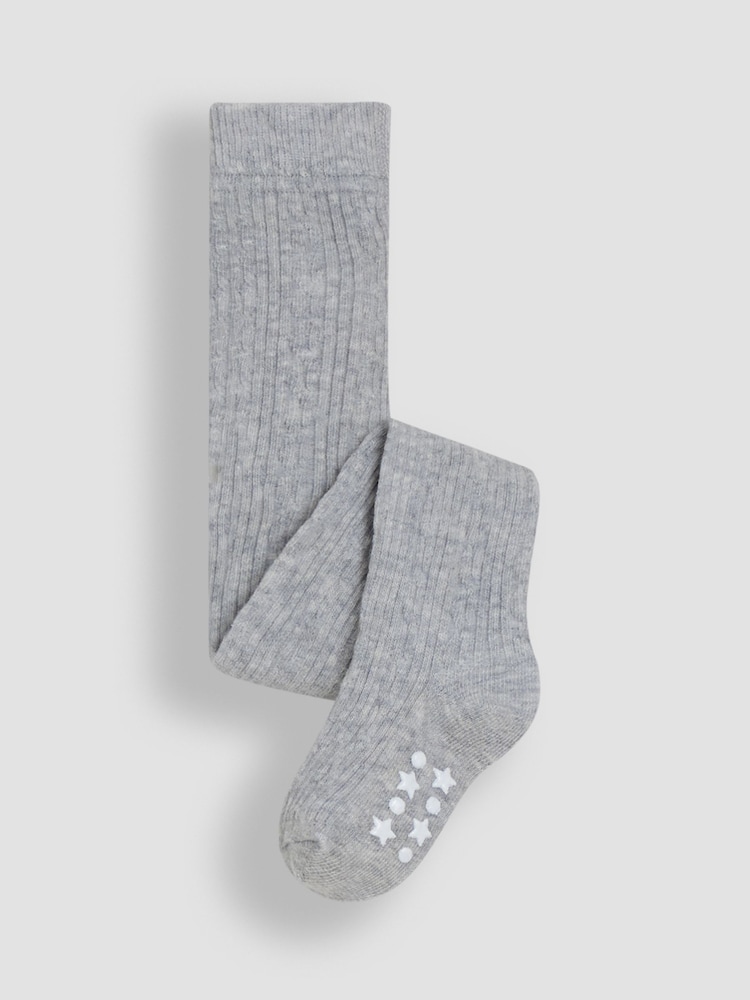 JoJo Maman Bébé Grey Cotton Rich Cable Tights - Image 1 of 3