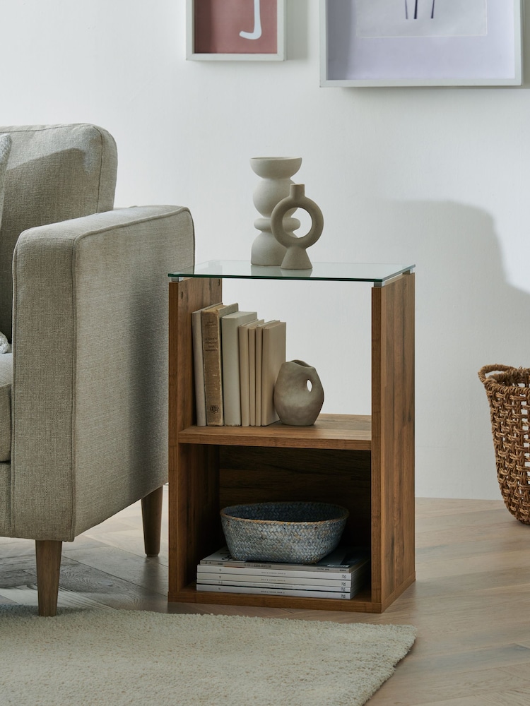 Dark Bronx Oak Effect Glass Side Table - Image 1 of 7