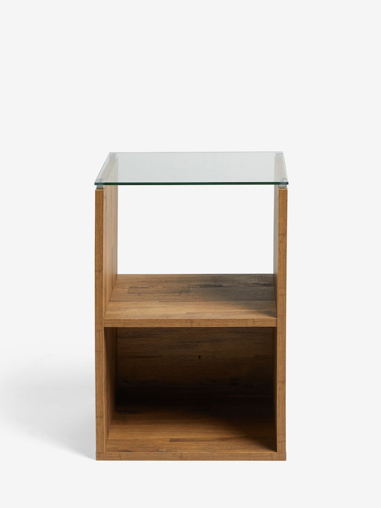 Dark Bronx Oak Effect Glass Side Table - Image 2 of 7