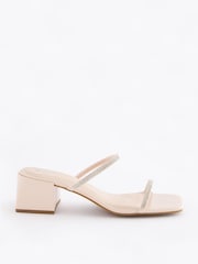 Nude Cream Regular/Wide Fit Forever Comfort® Two Band Block Heel Mules - Image 2 of 5