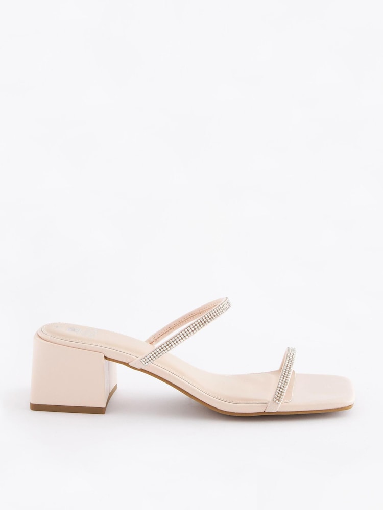 Nude Cream Regular/Wide Fit Forever Comfort® Two Band Block Heel Mules - Image 2 of 5