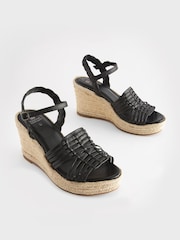 Black Leather Huarache Wedges - Image 3 of 7