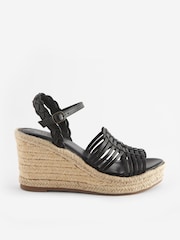 Black Leather Huarache Wedges - Image 4 of 7