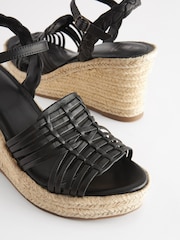 Black Leather Huarache Wedges - Image 6 of 7