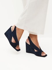 Navy Blue Signature Leather Knot Wedges - Image 1 of 6