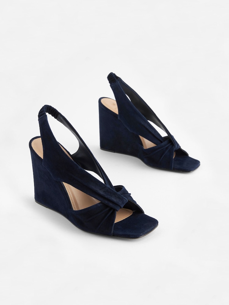 Navy Blue Signature Leather Knot Wedges - Image 2 of 6 Navy Blue Signature Leather Knot Wedges - Image 2 of 6