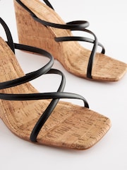 Black Signature Leather Strappy Cork Wedges - Image 3 of 5