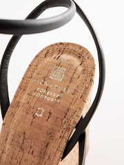 Black Signature Leather Strappy Cork Wedges - Image 4 of 5