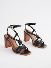 Black Signature Leather Knotted Strap Block Heeled Sandals - Image 4 of 8
