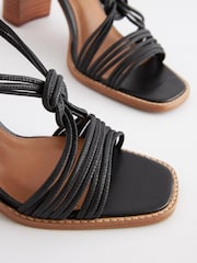 Black Signature Leather Knotted Strap Block Heeled Sandals - Image 7 of 8
