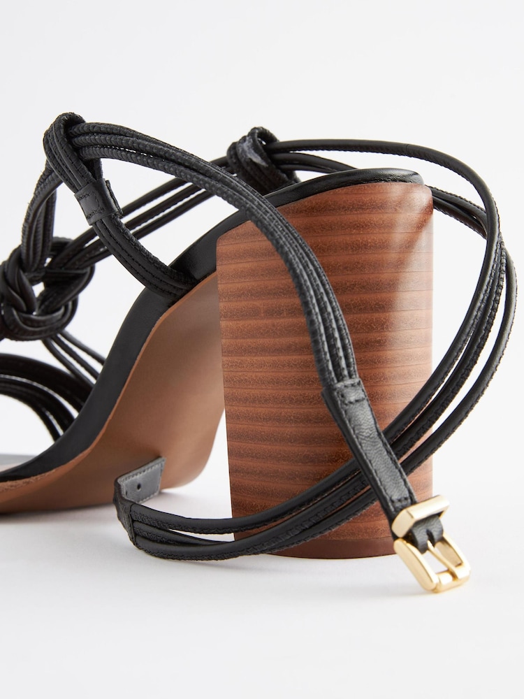 Black Signature Leather Knotted Strap Block Heeled Sandals - Image 8 of 8 Black Signature Leather Knotted Strap Block Heeled Sandals - Image 8 of 8