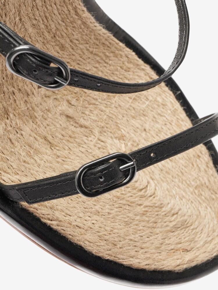 Black Signature Leather Triple Strap Wedges - Image 5 of 5 Black Signature Leather Triple Strap Wedges - Image 5 of 5
