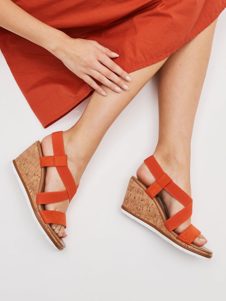 Orange Extra Wide Fit Forever Comfort® Elastic Strap Wedges - Image 1 of 1 Orange Extra Wide Fit Forever Comfort® Elastic Strap Wedges - Image 1 of 1