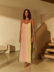 Pink/ Green Ombré Tie dye Rochelle Plaited Midi Summer Dress - Image 1 of 7