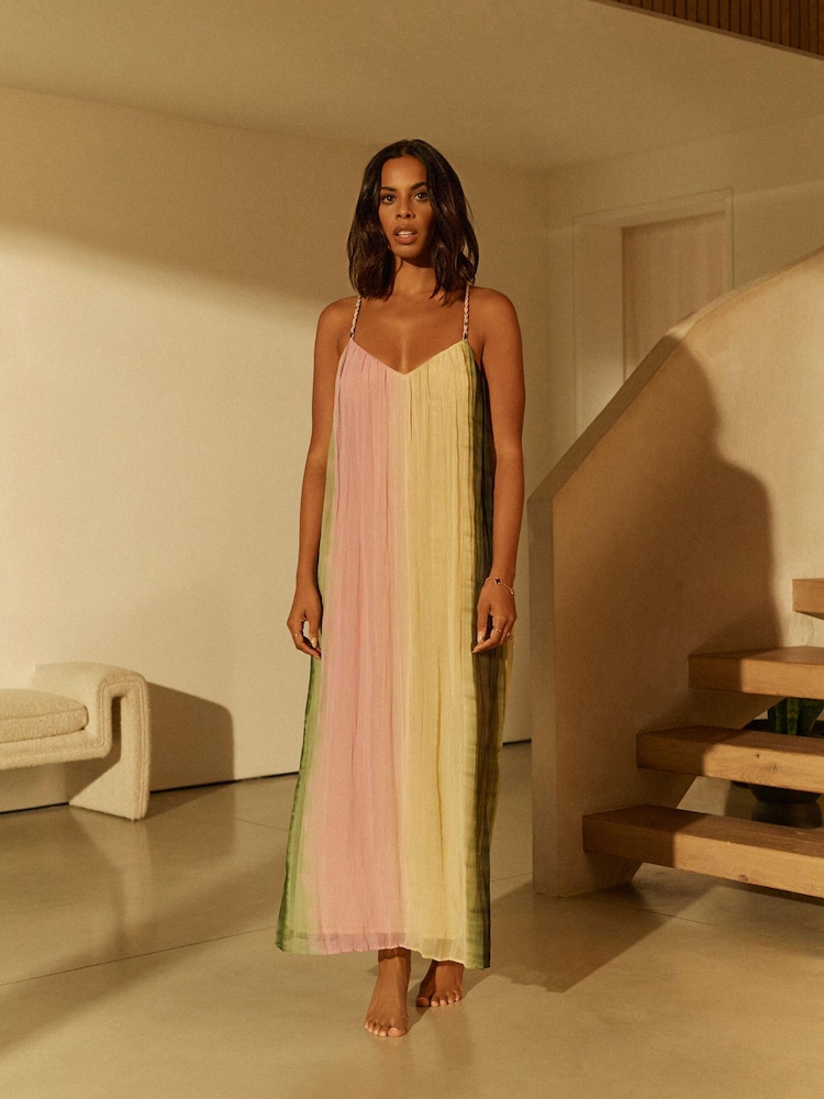 Pink/ Green Ombré Tie dye Rochelle Plaited Midi Summer Dress - Image 1 of 7