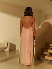 Pink/ Green Ombré Tie dye Rochelle Plaited Midi Summer Dress - Image 2 of 7