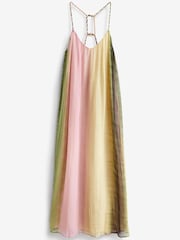 Pink/ Green Ombré Tie dye Rochelle Plaited Midi Summer Dress - Image 6 of 7