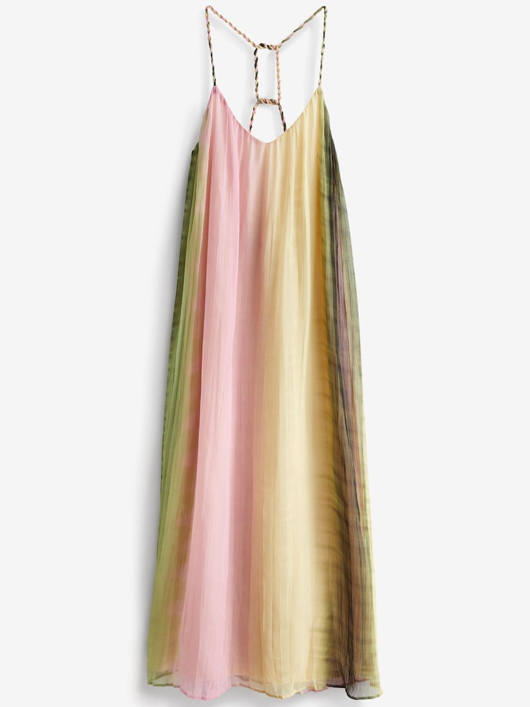 Pink/ Green Ombré Tie dye Rochelle Plaited Midi Summer Dress - Image 6 of 7