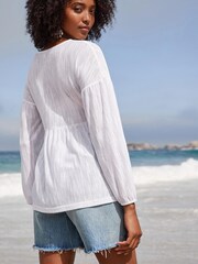 White Long Sleeve V-Neck Blouse - Image 3 of 5