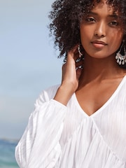 White Long Sleeve V-Neck Blouse - Image 4 of 5