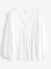 White Long Sleeve V-Neck Blouse - Image 5 of 5