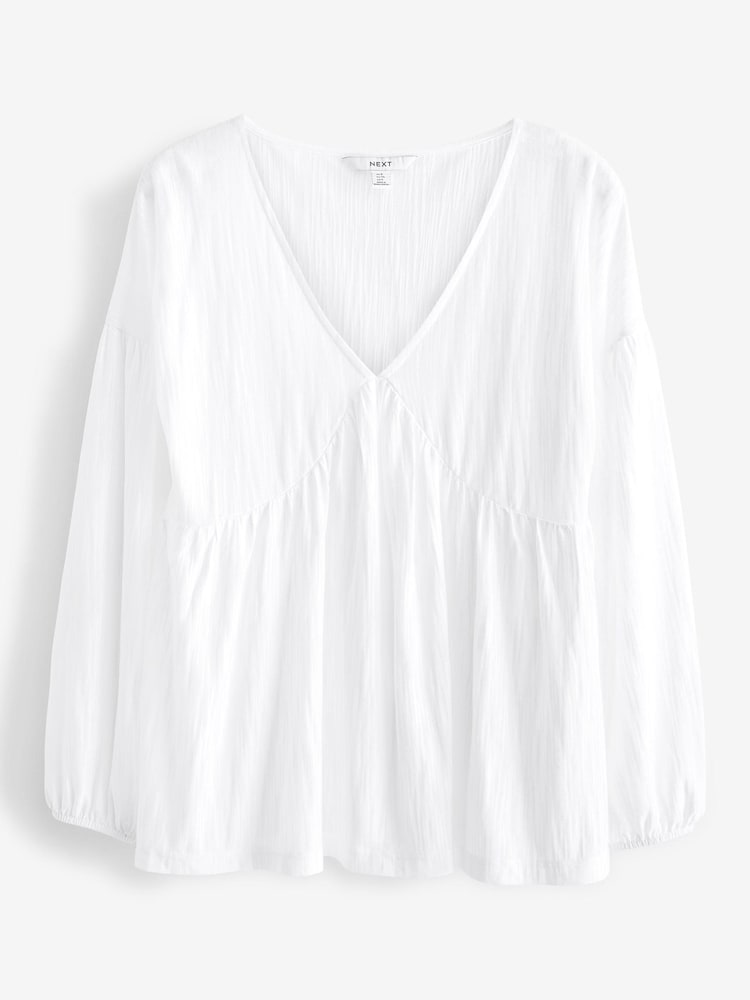 White Long Sleeve V-Neck Blouse - Image 5 of 5