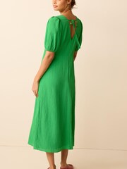 Bright Green Textured Puff Sleeve Midi Dress - Image 2 of 4