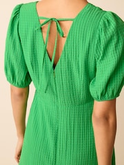 Bright Green Textured Puff Sleeve Midi Dress - Image 3 of 4
