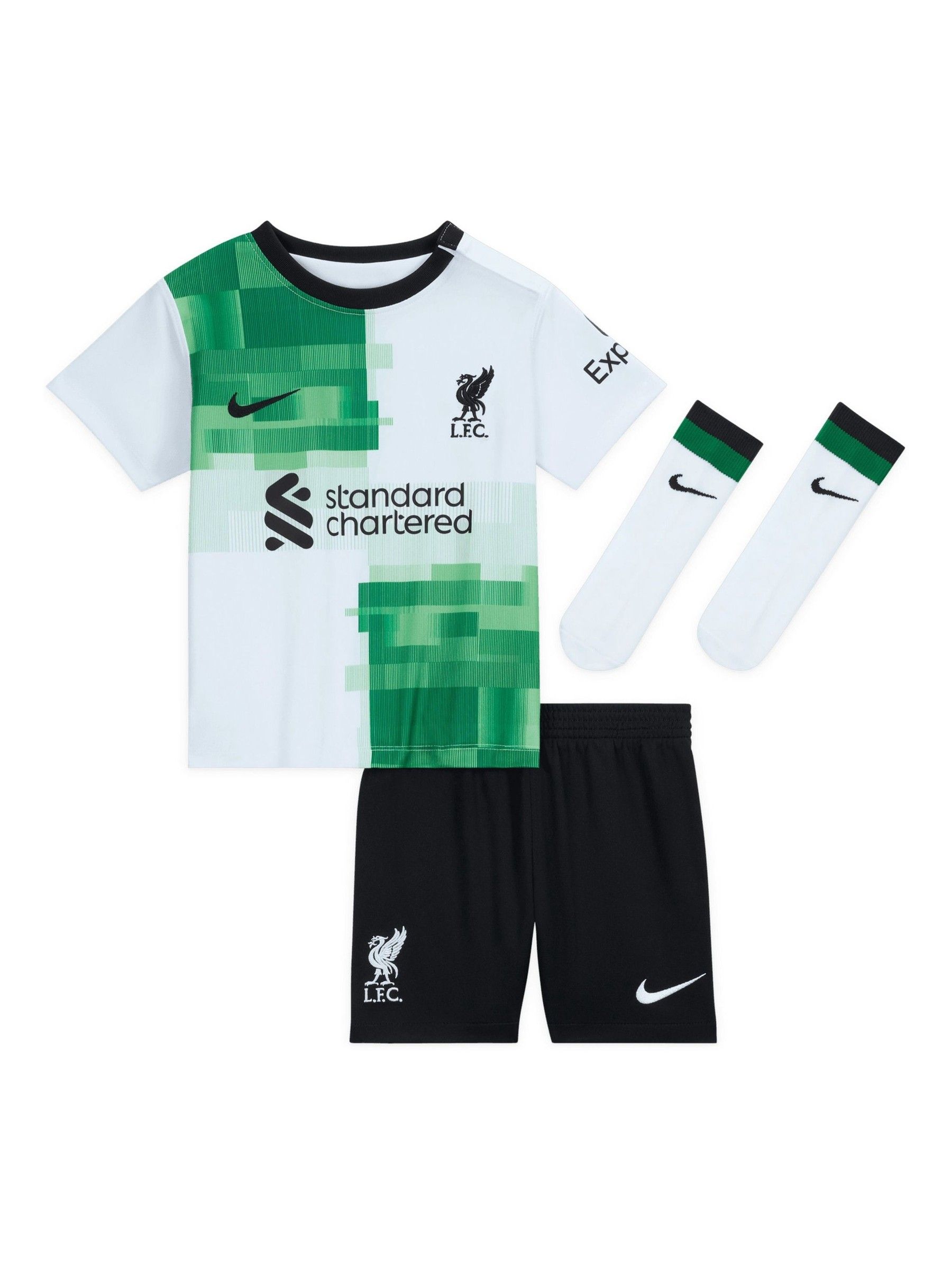 Buy Nike White Liverpool FC 2023 24 Away 3 Piece Football Kit from Next Luxembourg