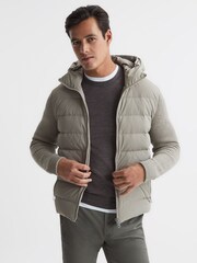 Reiss Soft Grey Murphy Zip Close Hybrid Knitted Jacket - Image 1 of 7