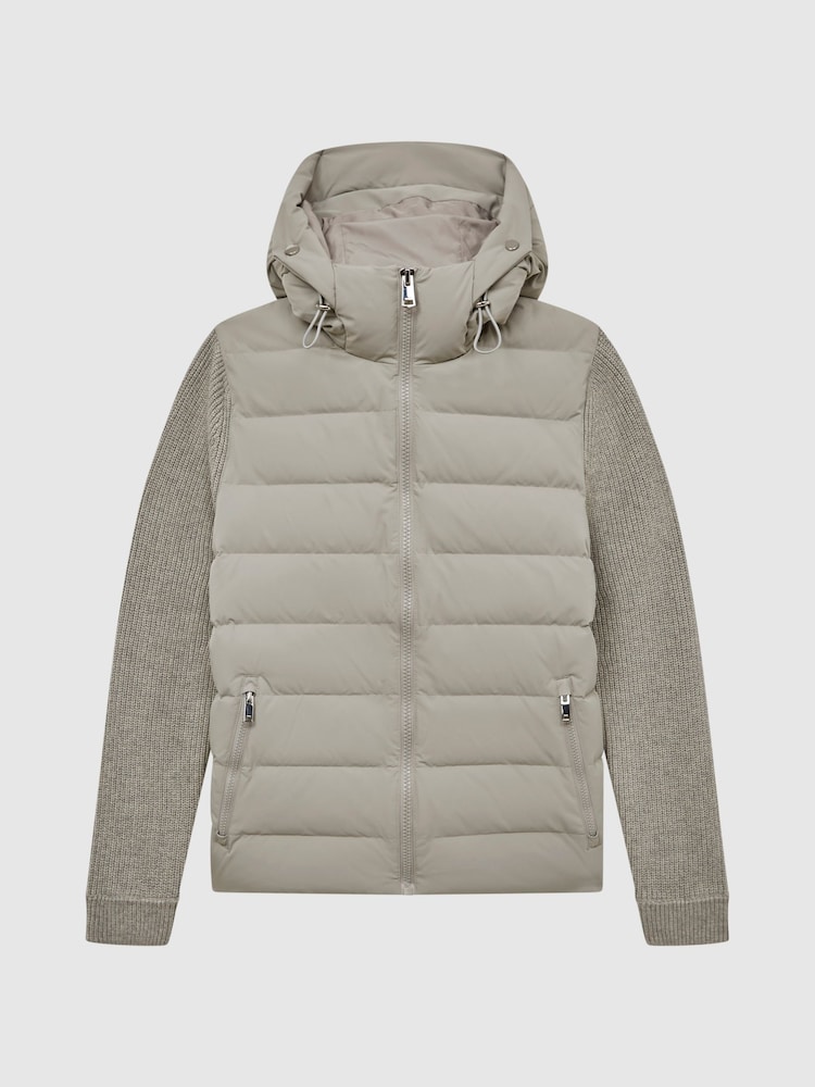 Reiss Soft Grey Murphy Zip Close Hybrid Knitted Jacket - Image 2 of 7